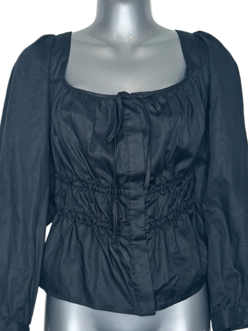 J.Crew Black Smocked Peasant Blouse‎ Size 24 NWT Square Neck Puff Sleeve Top